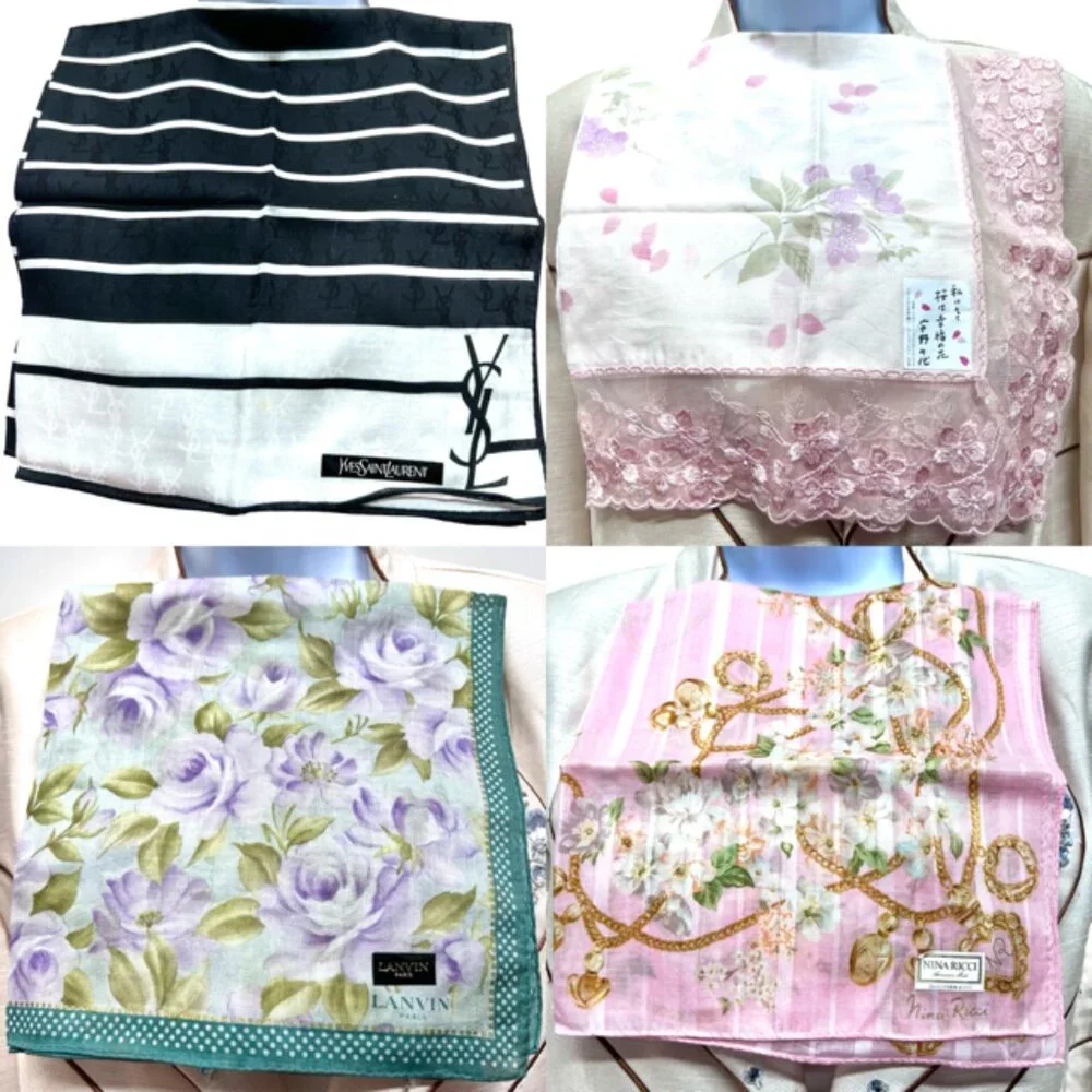 BUNDLE 4:   YSL-LANVIN-NINA RICCI-JP  MiniScarf/Handker Cotton/Silk 25